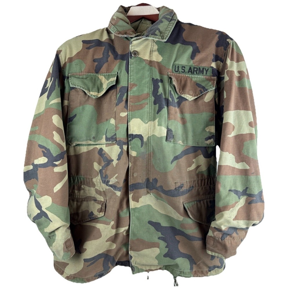 US ARMY M65 Field Jacket Woodland Camo‎ SIze MEDIUM LONG Made in USA